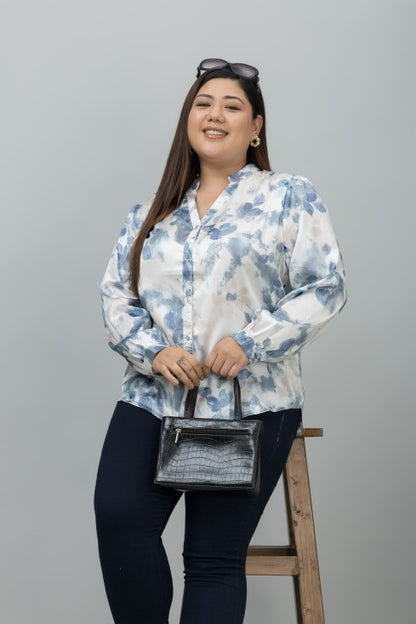 Band Collar Casual Satin Shirt