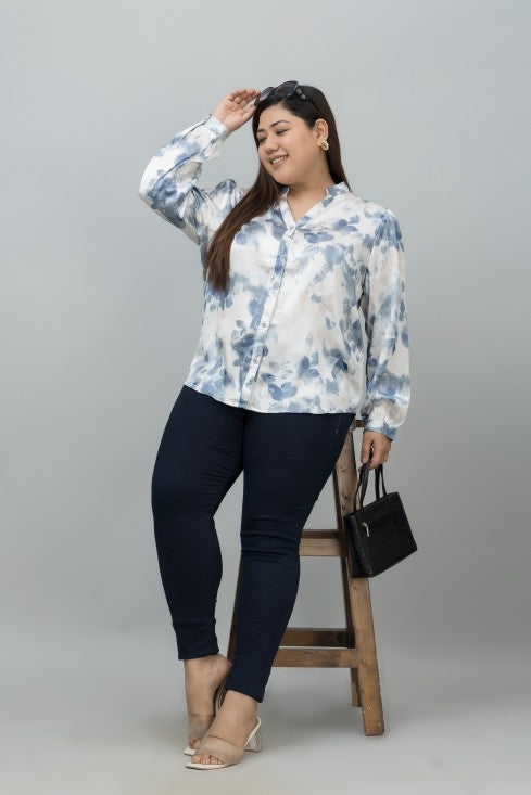 Band Collar Casual Satin Shirt