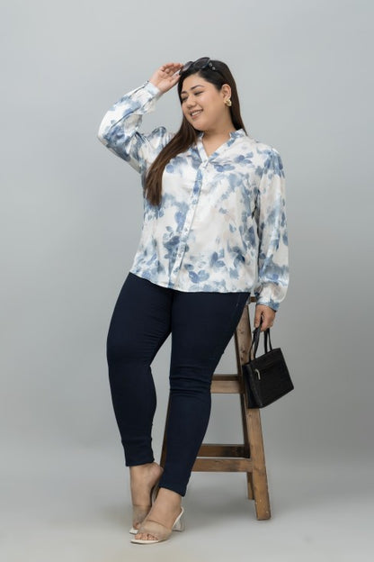 Band Collar Casual Satin Shirt