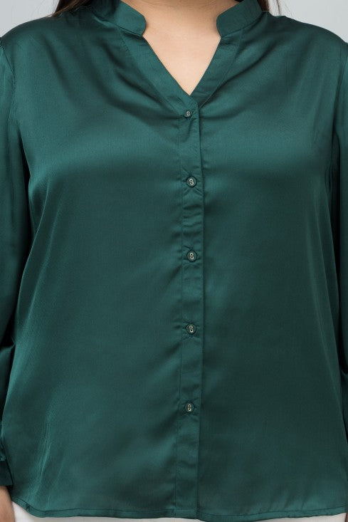 Band Collar Casual Satin Shirt