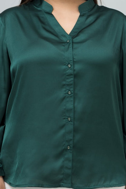 Band Collar Casual Satin Shirt