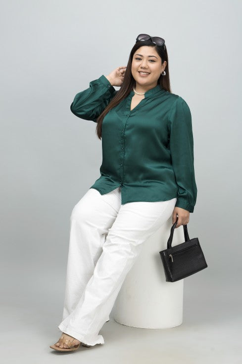 Band Collar Casual Satin Shirt