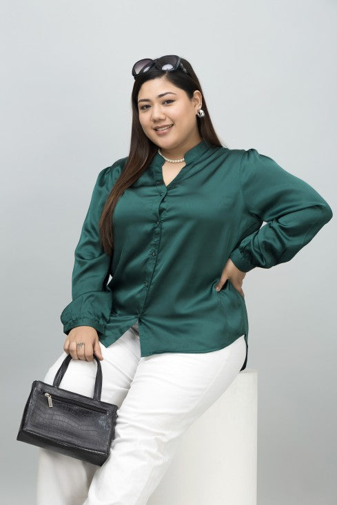 Band Collar Casual Satin Shirt