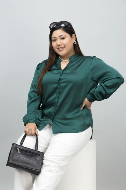 Band Collar Casual Satin Shirt