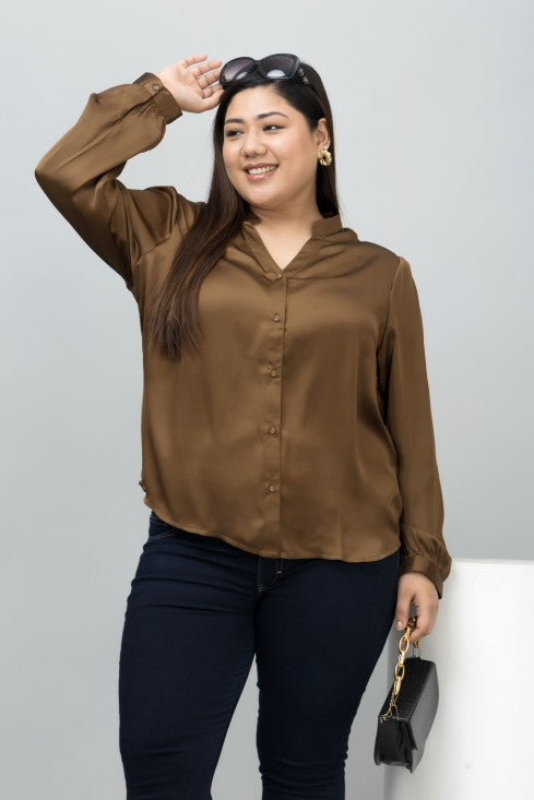 Band Collar Casual Satin Shirt