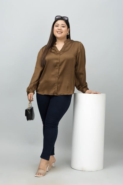 Band Collar Casual Satin Shirt