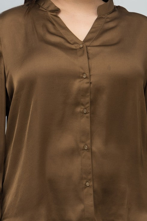 Band Collar Casual Satin Shirt