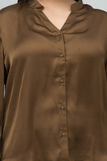 Band Collar Casual Satin Shirt