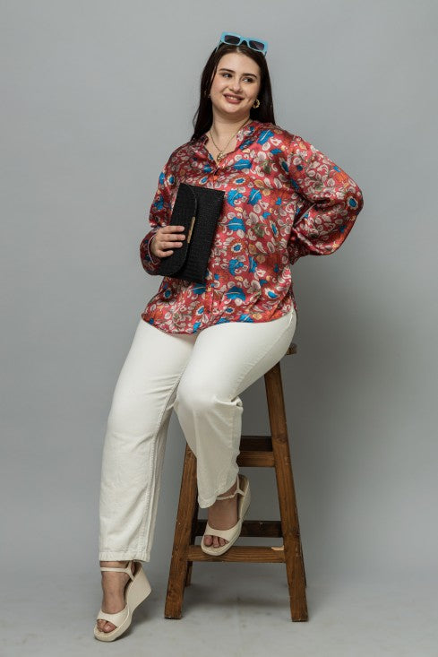 Band Collar Casual Satin Shirt
