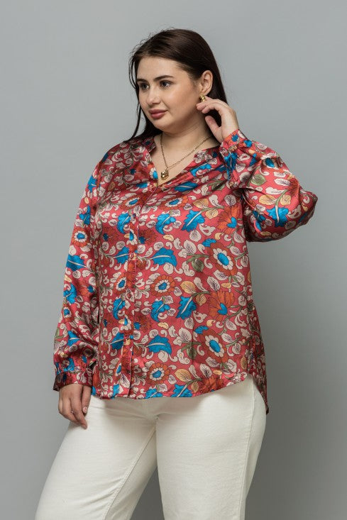 Band Collar Casual Satin Shirt