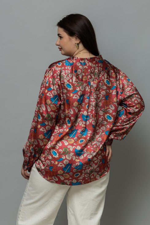 Band Collar Casual Satin Shirt