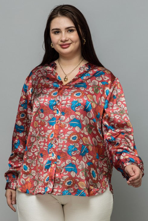 Band Collar Casual Satin Shirt