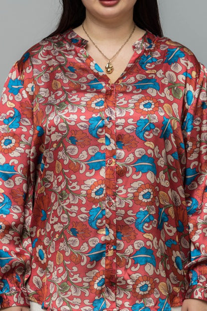 Band Collar Casual Satin Shirt