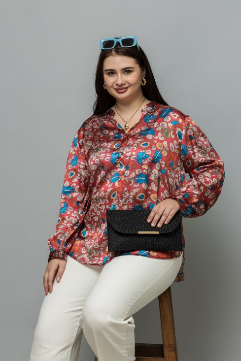 Band Collar Casual Satin Shirt