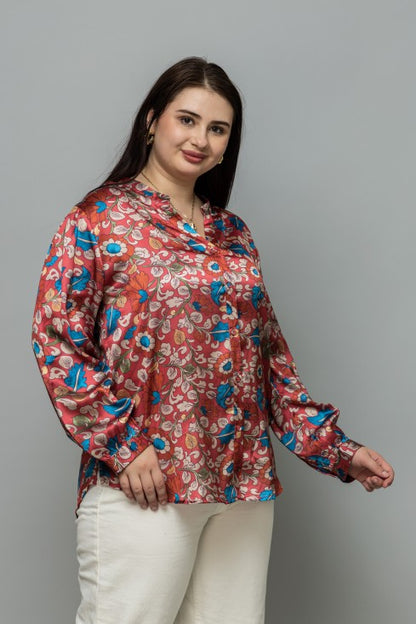 Band Collar Casual Satin Shirt