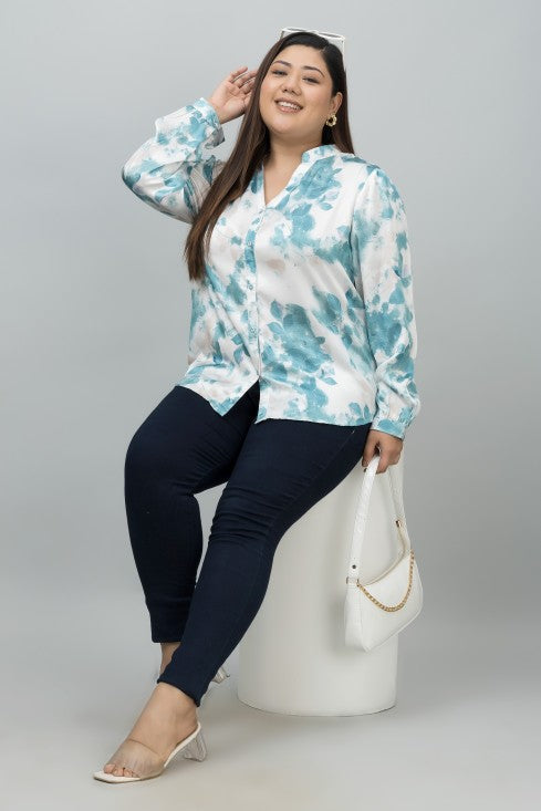 Band Collar Casual Satin Shirt