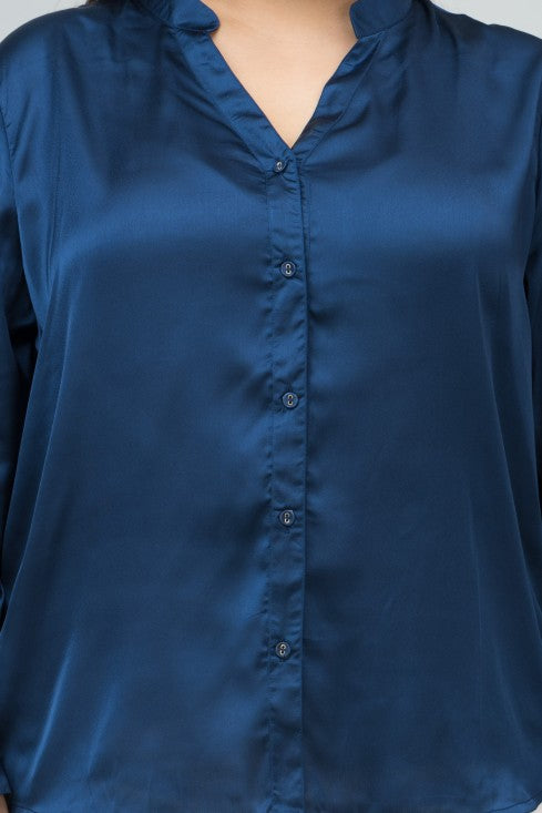 Band Collar Casual Satin Shirt