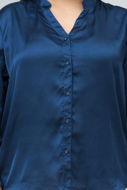 Band Collar Casual Satin Shirt