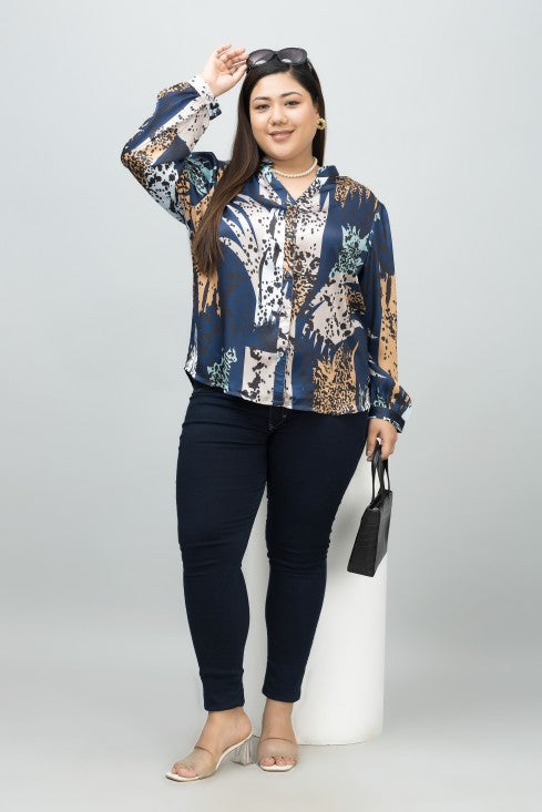 Band Collar Casual Satin Shirt