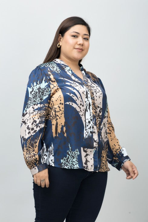 Band Collar Casual Satin Shirt