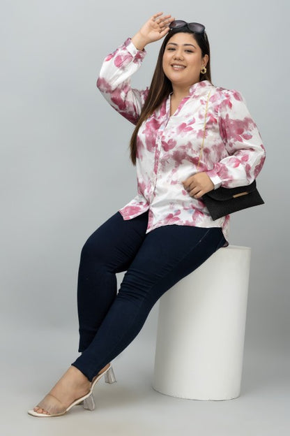 Band Collar Casual Satin Shirt