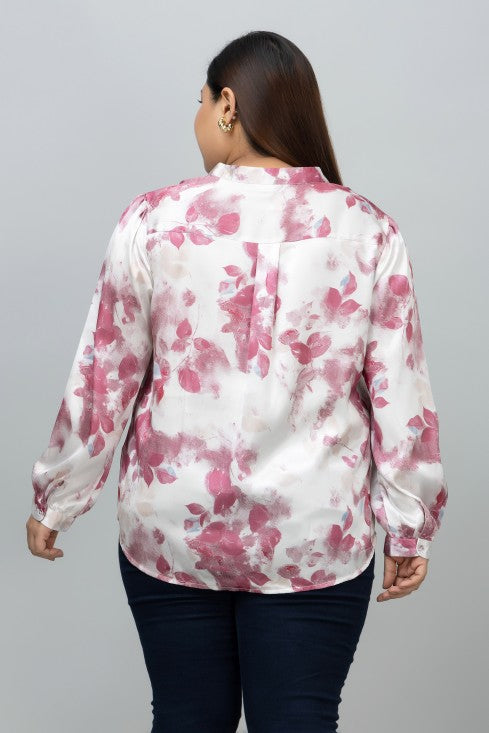 Band Collar Casual Satin Shirt