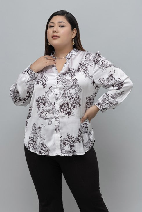 Dragon Print Satin Shirt