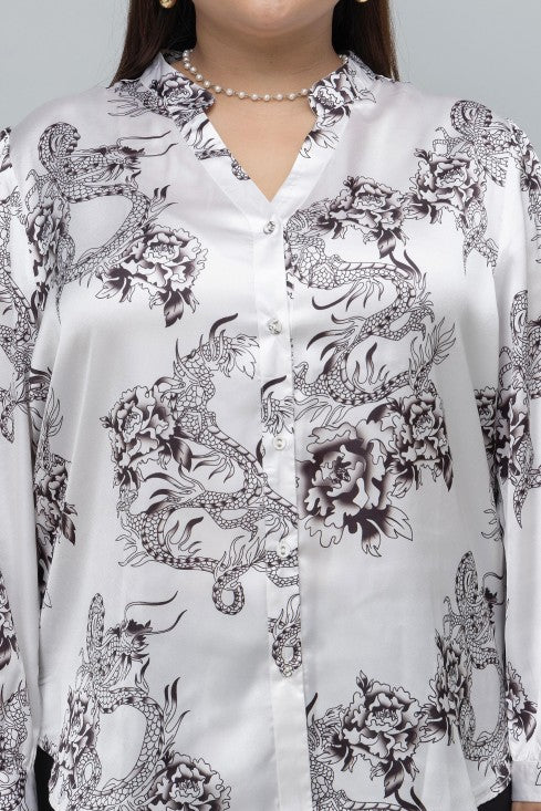 Dragon Print Satin Shirt