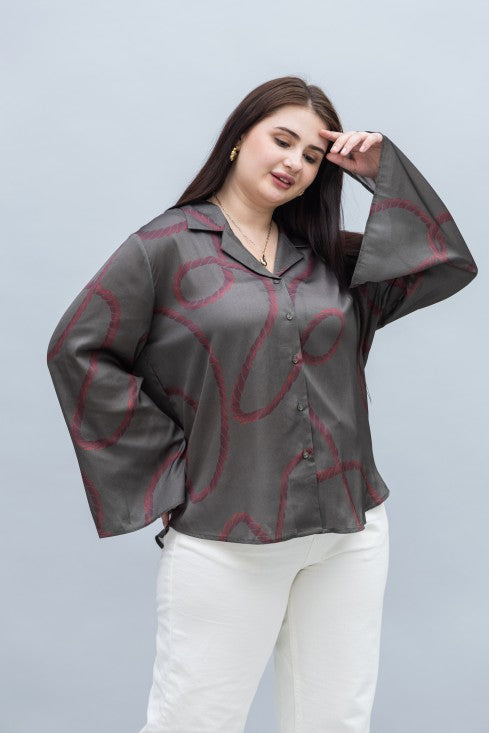 Slit Sleeves Satin Shirt