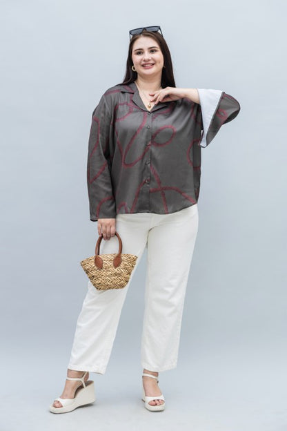 Slit Sleeves Satin Shirt
