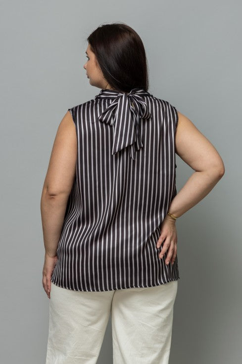 Striped Satin Cowl Neck Top