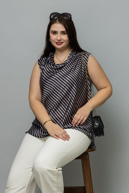 Striped Satin Cowl Neck Top