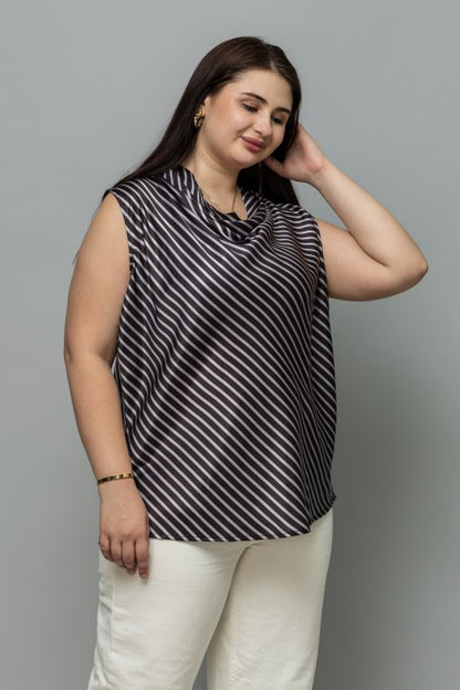 Striped Satin Cowl Neck Top