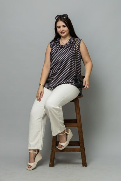 Striped Satin Cowl Neck Top