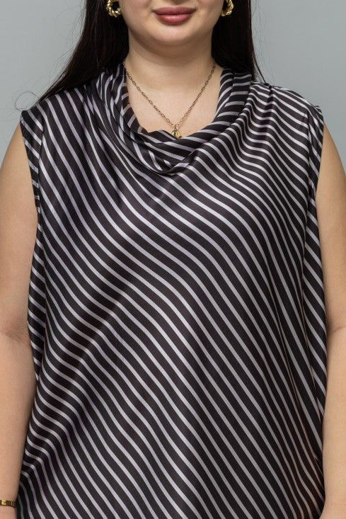Striped Satin Cowl Neck Top