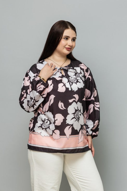 Tie-Up Neck Puff Sleeves Top