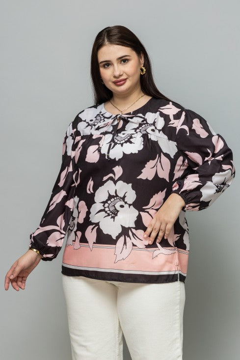 Tie-Up Neck Puff Sleeves Top