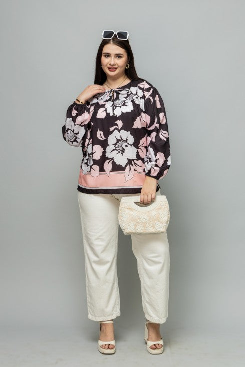 Tie-Up Neck Puff Sleeves Top