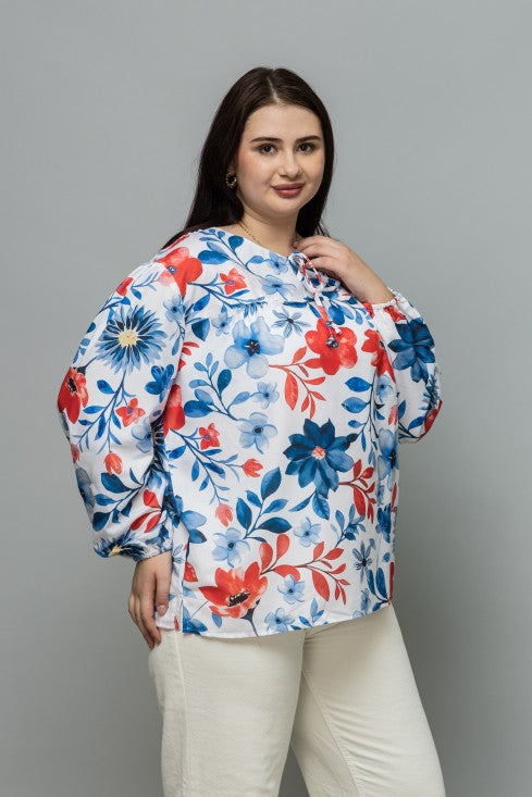 Tie-Up Neck Puff Sleeves Top