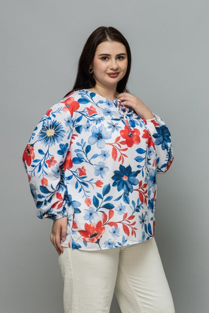 Tie-Up Neck Puff Sleeves Top