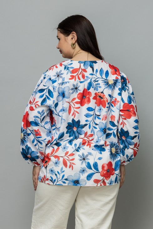 Tie-Up Neck Puff Sleeves Top