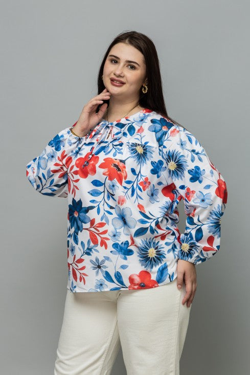 Tie-Up Neck Puff Sleeves Top