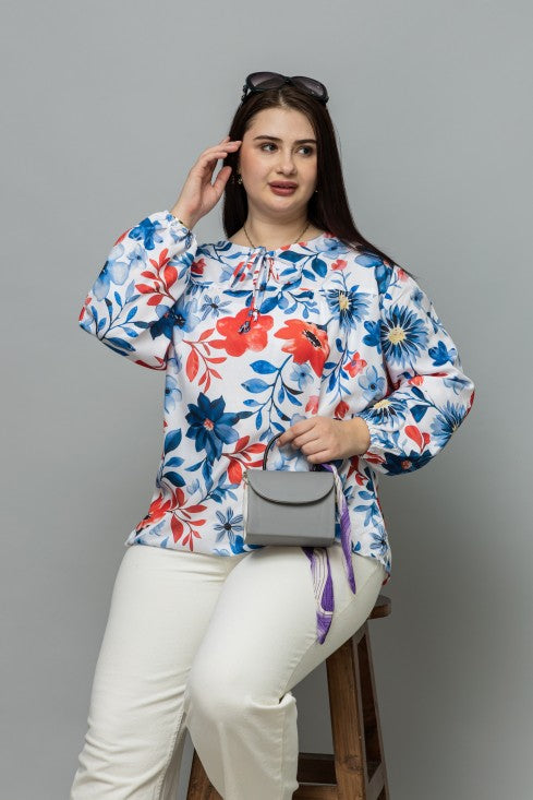 Tie-Up Neck Puff Sleeves Top