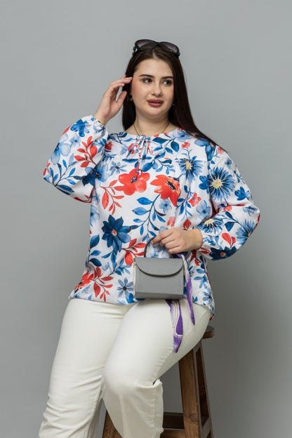 Tie-Up Neck Puff Sleeves Top