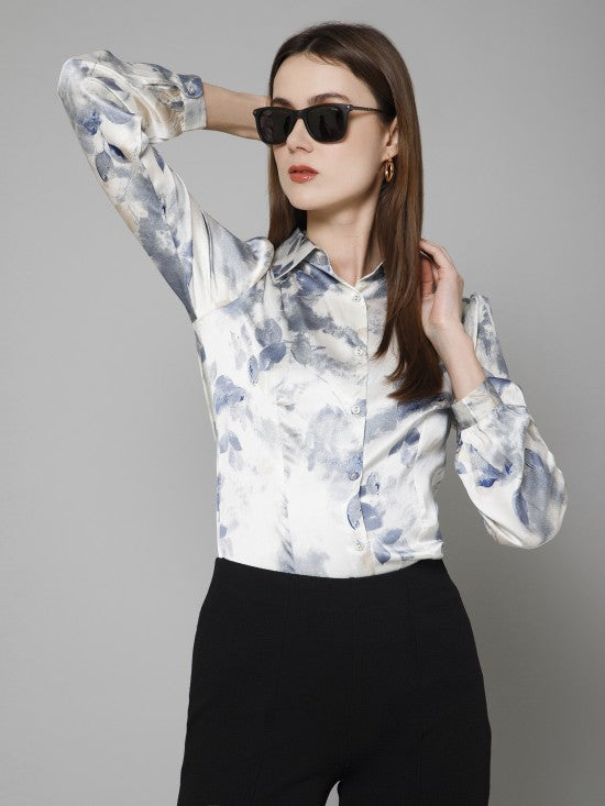 Abstract Casual Satin Shirt