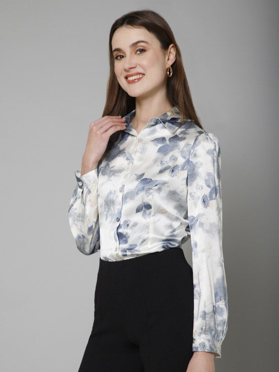 Abstract Casual Satin Shirt