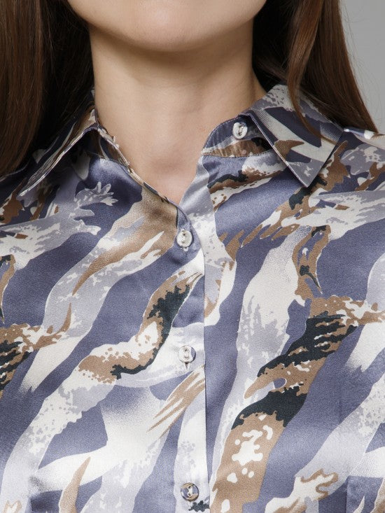 Abstract Casual Satin Shirt