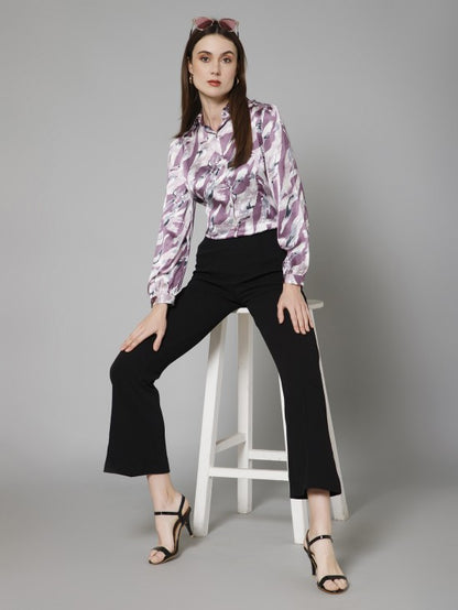 Abstract Casual Satin Shirt