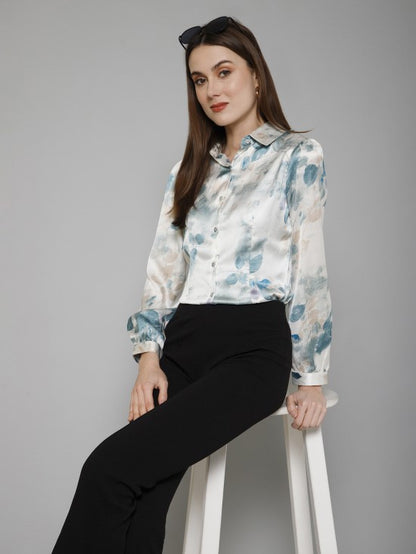 Abstract Casual Satin Shirt