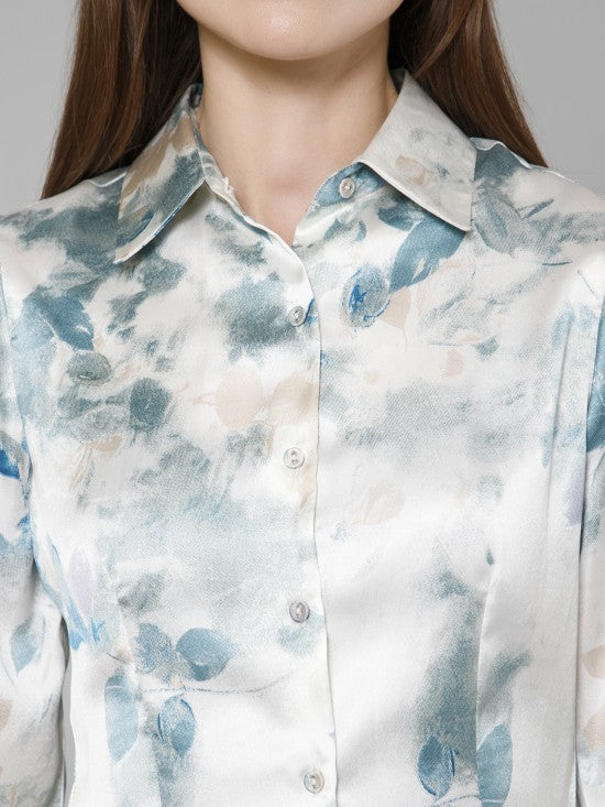 Abstract Casual Satin Shirt